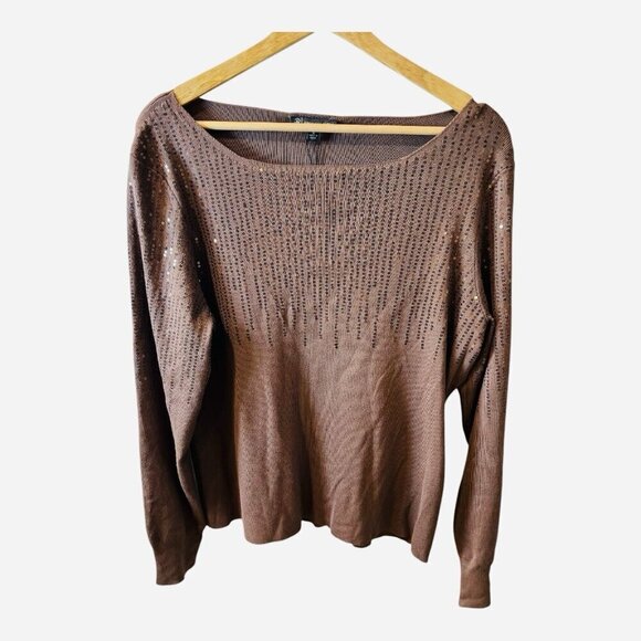 Adrianna Papell Sweaters - Adrianna Papell Solid Raw Edge Boat Neck Ribbed XL Antique Copper Color Brown